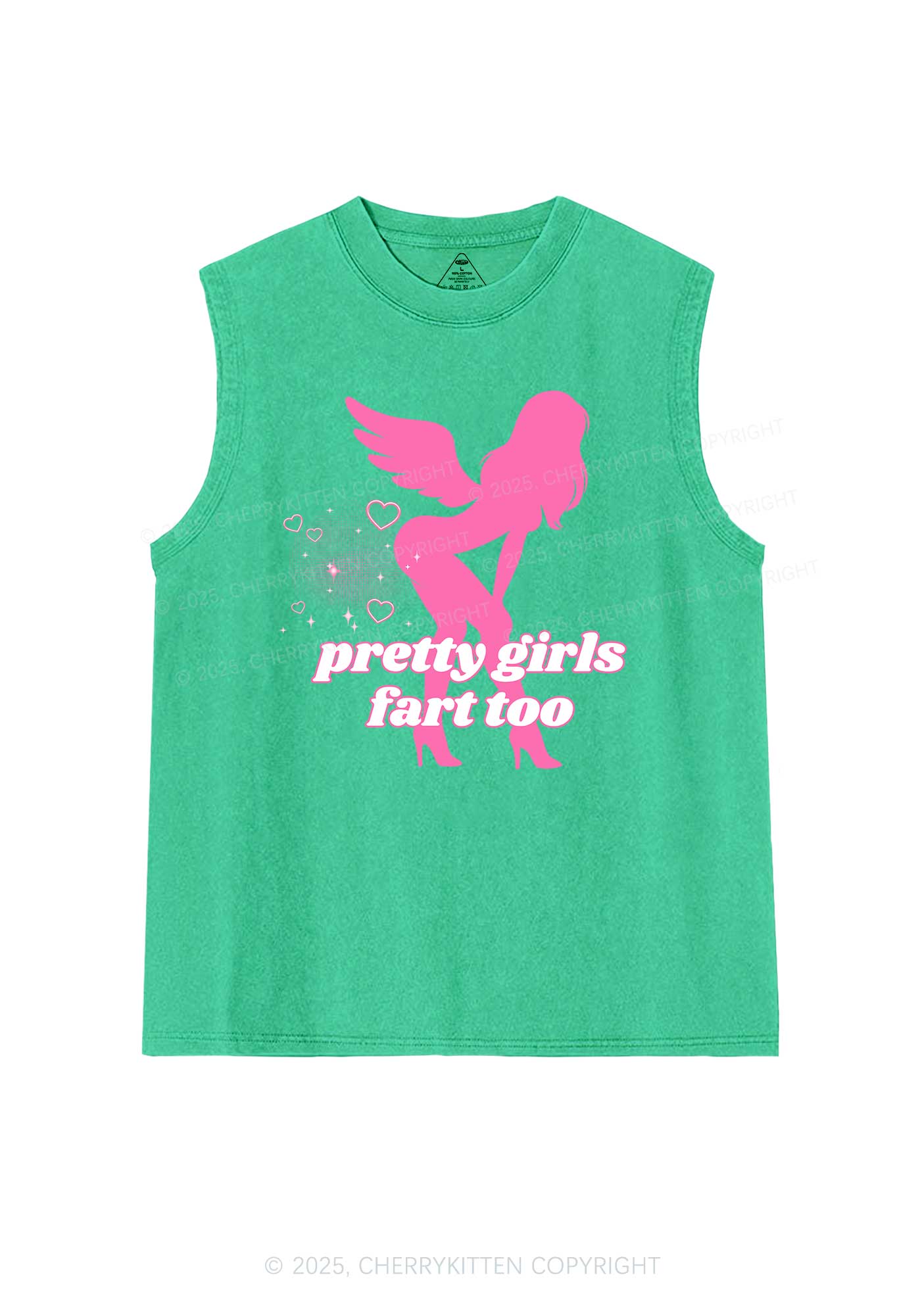 Pretty Girls Fart Too Y2K Washed Muscle Tank Cherrykitten