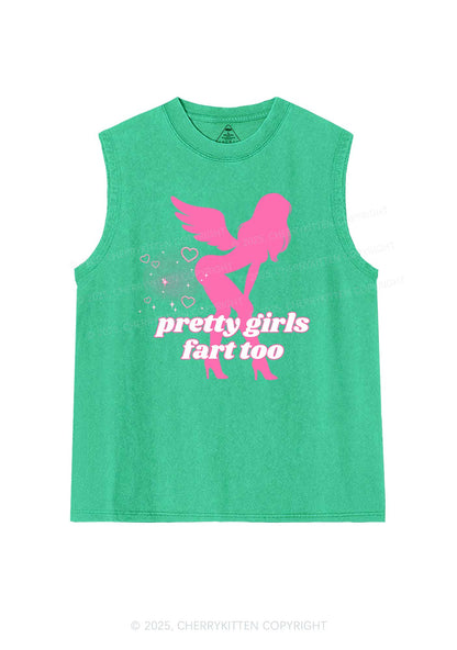 Pretty Girls Fart Too Y2K Washed Muscle Tank Cherrykitten