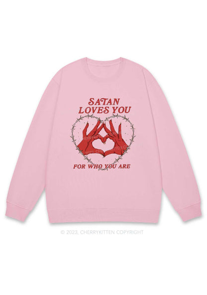 Satan Loves You Heart Halloween Y2K Sweatshirt Cherrykitten