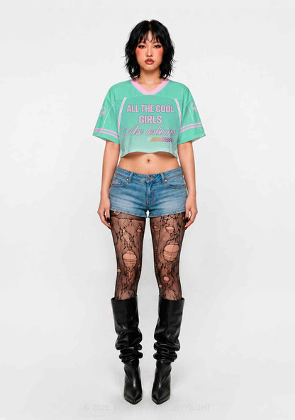 Cool Girls Are Lesbians Pride Y2K Crop Sport Jersey Shirts Cherrykitten