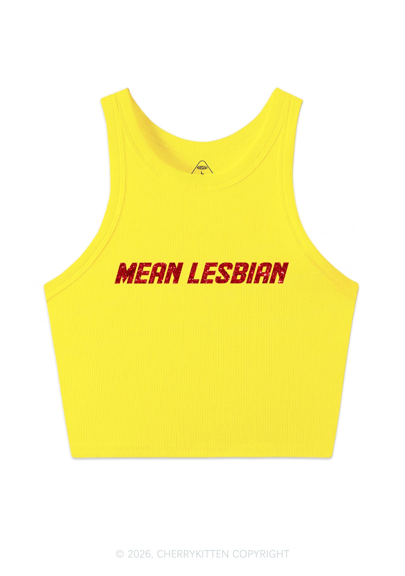 Glitter Mean Lesbian Pride Y2K Crop Tank Top Cherrykitten