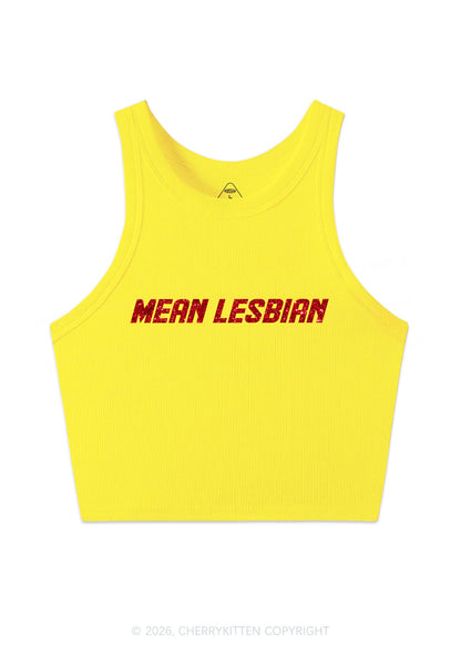 Glitter Mean Lesbian Pride Y2K Crop Tank Top Cherrykitten