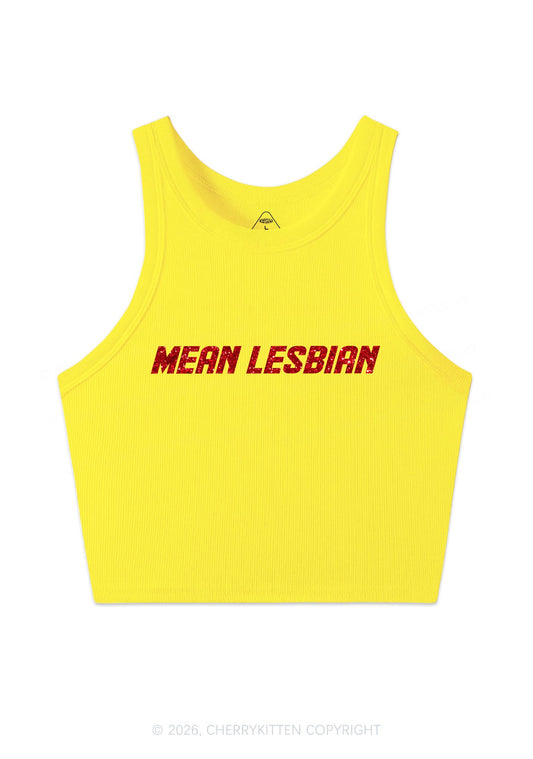 Glitter Mean Lesbian Pride Y2K Crop Tank Top Cherrykitten