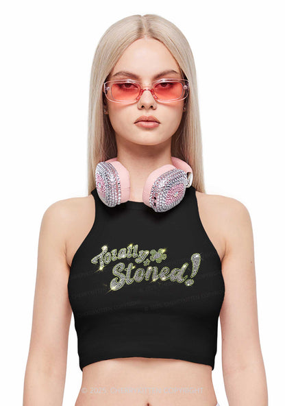 Rhinestone Totally Stoned Y2K Crop Tank Top Cherrykitten