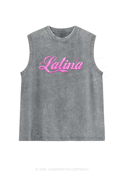 Pink Latina Y2K Washed Tank Cherrykitten