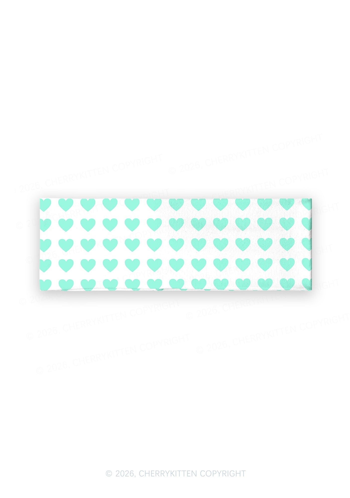 Mint Green Heart On White Y2K Print Headband Cherrykitten