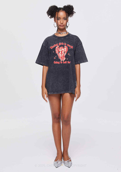Kissing Girls To Hell Pride Y2K Shirts Washed Tee Cherrykitten