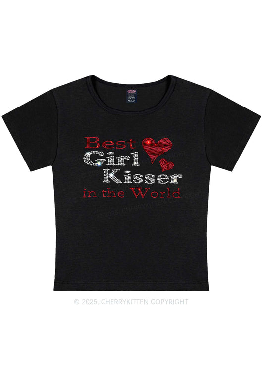 Rhinestone Best Girl Kisser Pride Y2K Baby Tee Cherrykitten