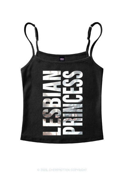 Lesbian Princess Pride Silver Foil Printed Y2K Spaghetti Strap Cami Cherrykitten