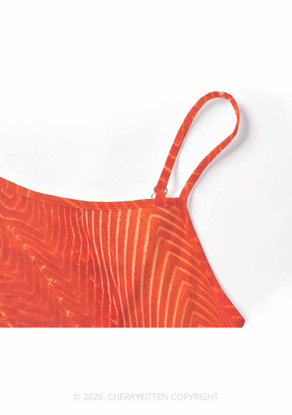 Salmon Meat Texture Y2K Mesh Cami Tank Cherrykitten