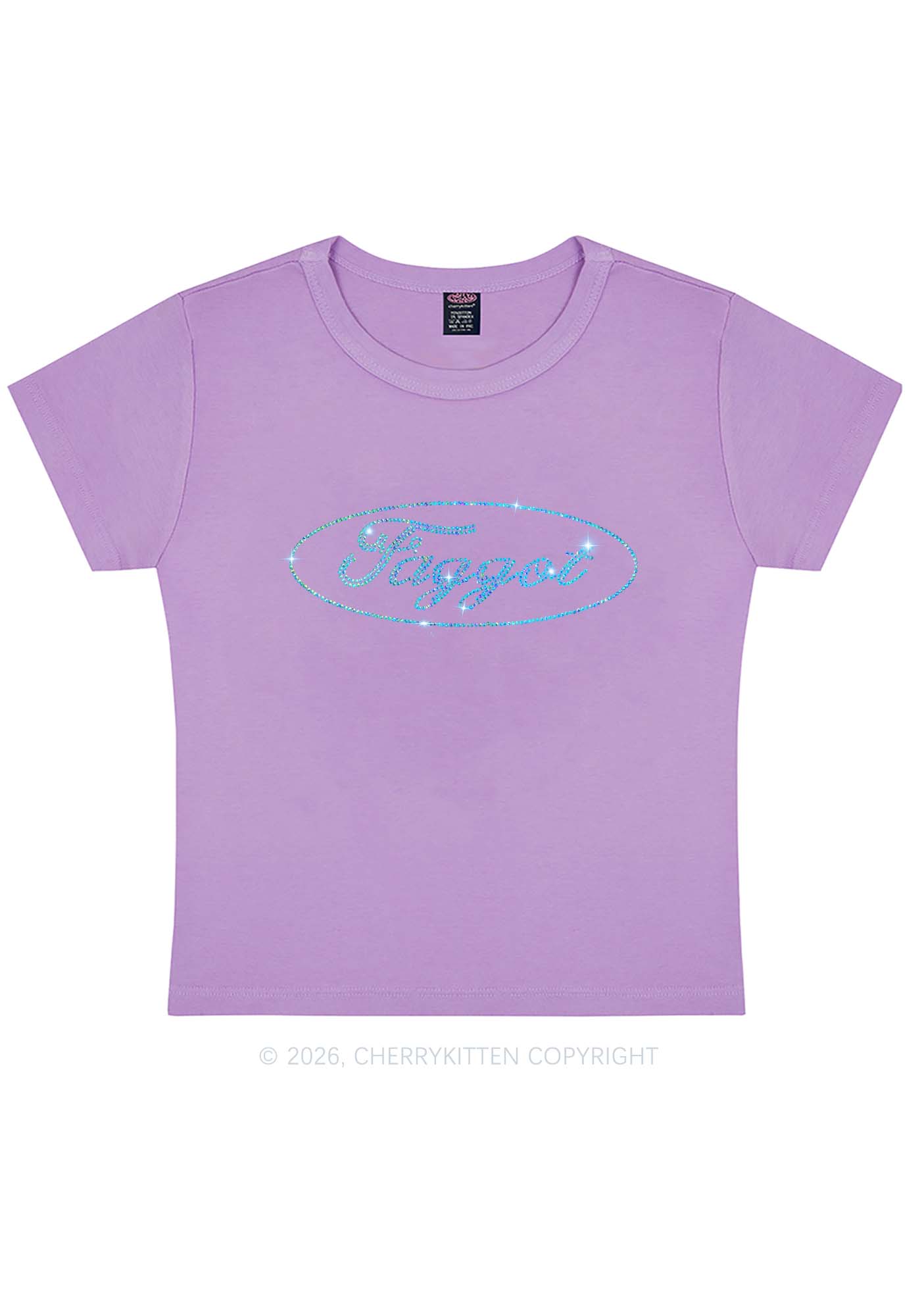 Rhinestone Oval Faggot Pride Y2K Baby Tee Cherrykitten