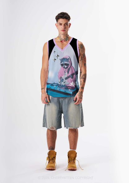 Pink Hoodie Raccoon DJ Y2K Sport Jersey Tank Cherrykitten