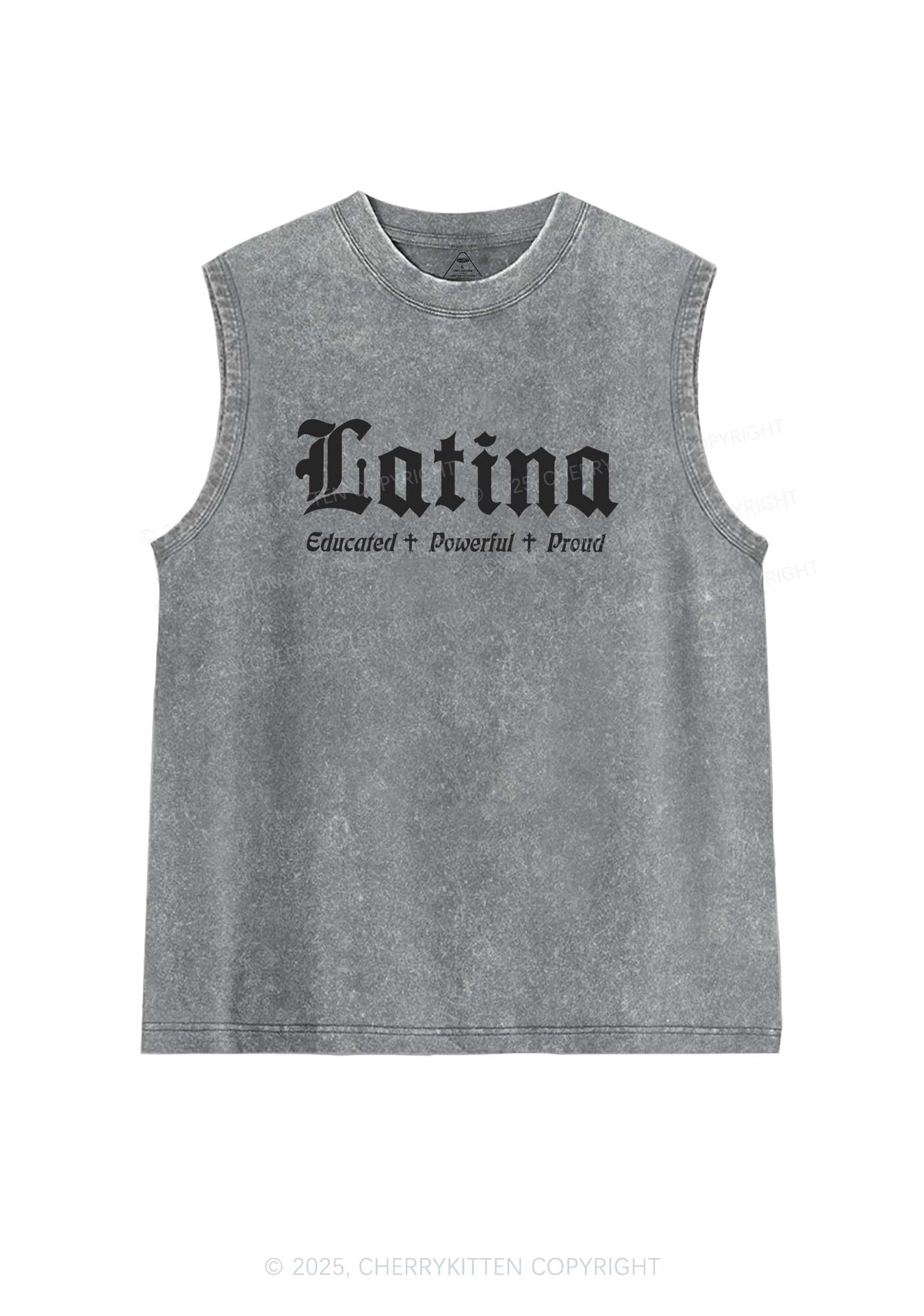 Educated Powerful Proud Latina Y2K Washed Tank Cherrykitten