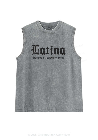 Educated Powerful Proud Latina Y2K Washed Tank Cherrykitten