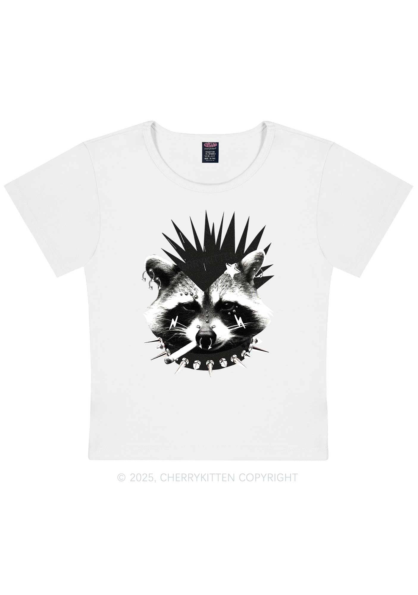 Punk Raccoon Y2K Baby Tee Cherrykitten