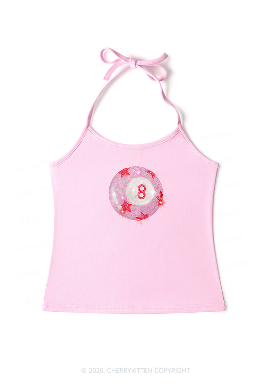 Rhinestone Pink Eight Ball Star Y2K Halter Neck Cami Cherrykitten