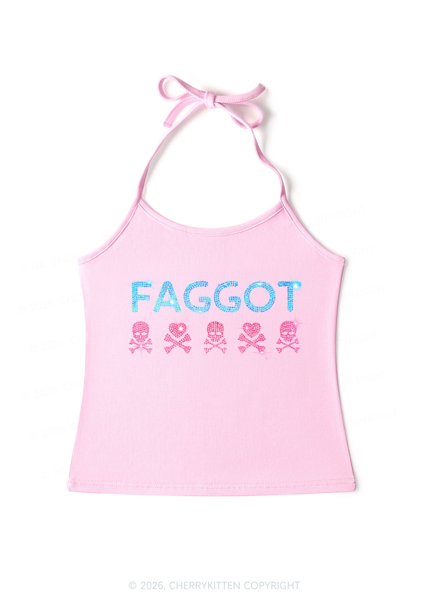 Rhinestone Faggot Skull Pride Y2K Halter Neck Cami Cherrykitten