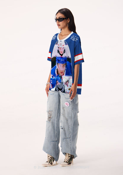 Blue Hockey Match HR Y2K Sport Jersey Shirts Cherrykitten