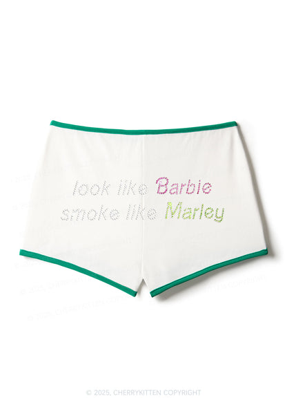 Rhinestone Smoke Like Marley Y2K Booty Shorts Cherrykitten