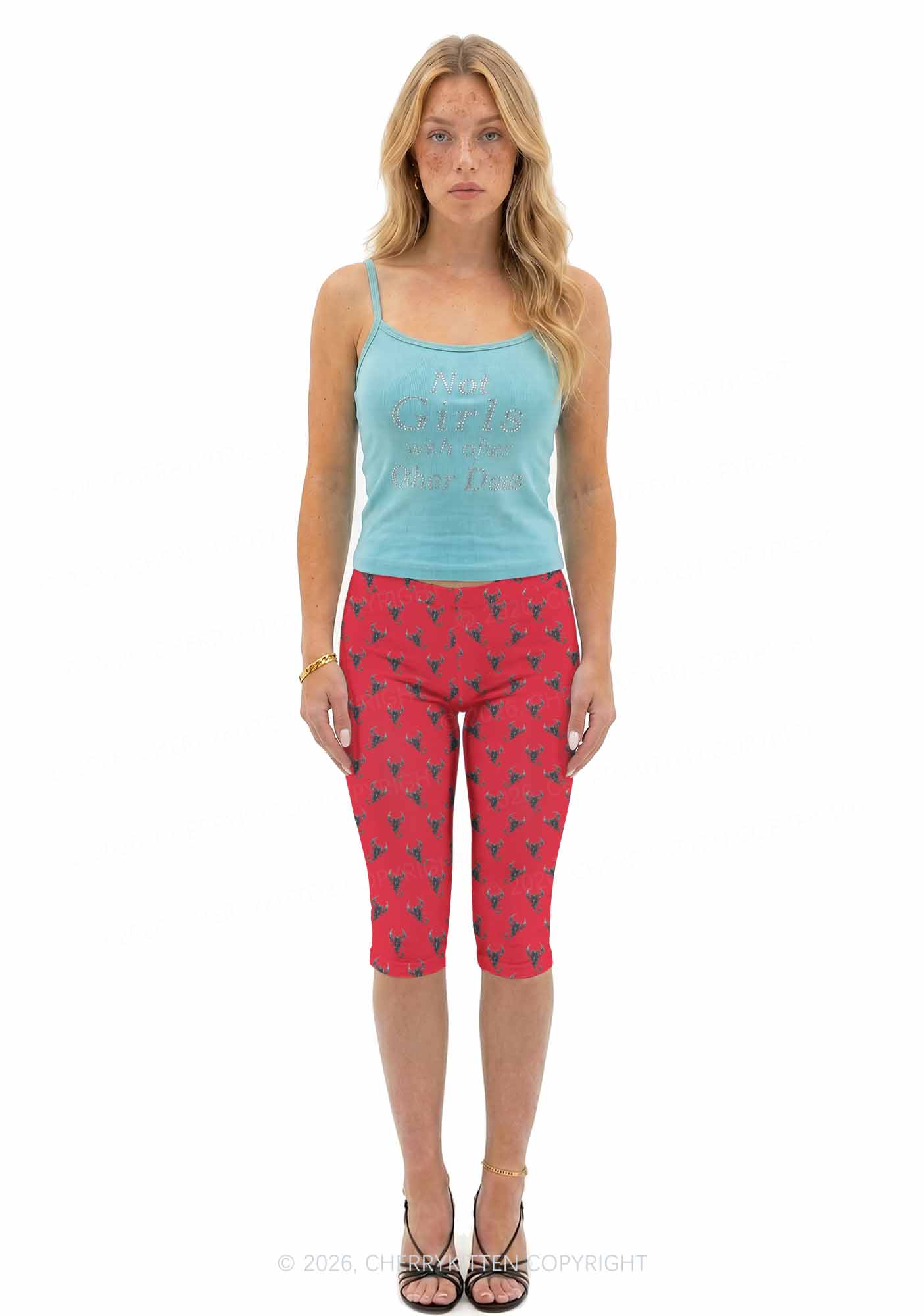 Black Scorpion On Red Y2K Print Capri Pants Cherrykitten