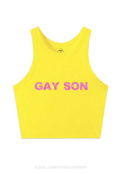 Glitter Gay Son Pride Y2K Crop Tank Top Cherrykitten
