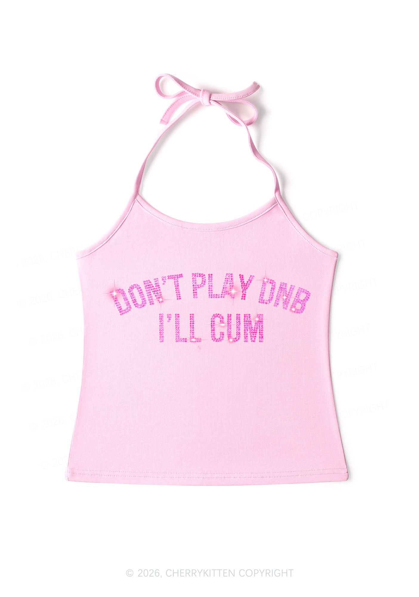 Rhinestone Dont Play DNB Y2K Halter Neck Cami Cherrykitten