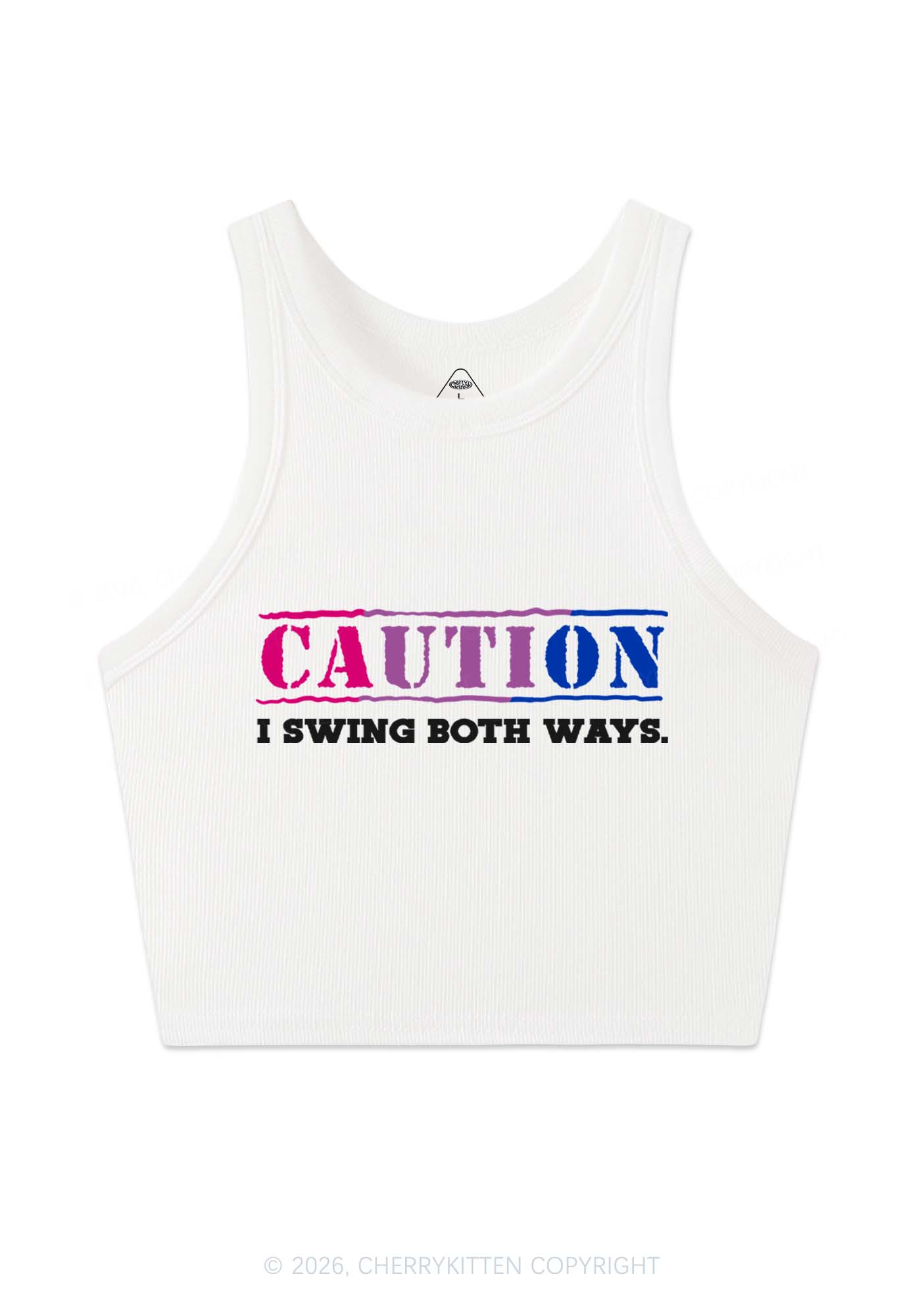 Caution I Swing Both Ways Pride Y2K Crop Tank Top Cherrykitten