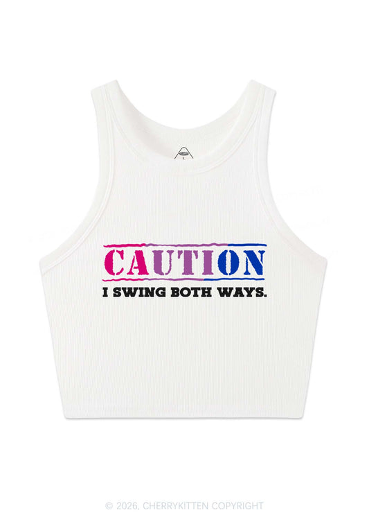 Caution I Swing Both Ways Pride Y2K Crop Tank Top Cherrykitten