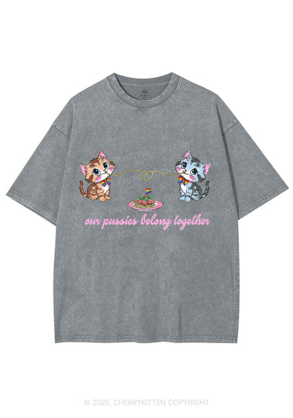 Our Puxxies Belong Together Pride Y2K Shirts Washed Tee Cherrykitten