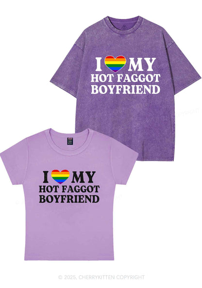 Love My Hot Faggot BF Y2K Valentine's Day Couple Shirt Cherrykitten