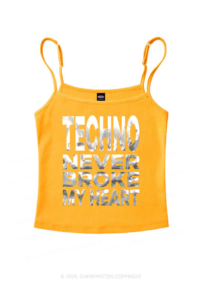 Techno Broke Heart Silver Foil Printed Y2K Spaghetti Strap Cami Cherrykitten