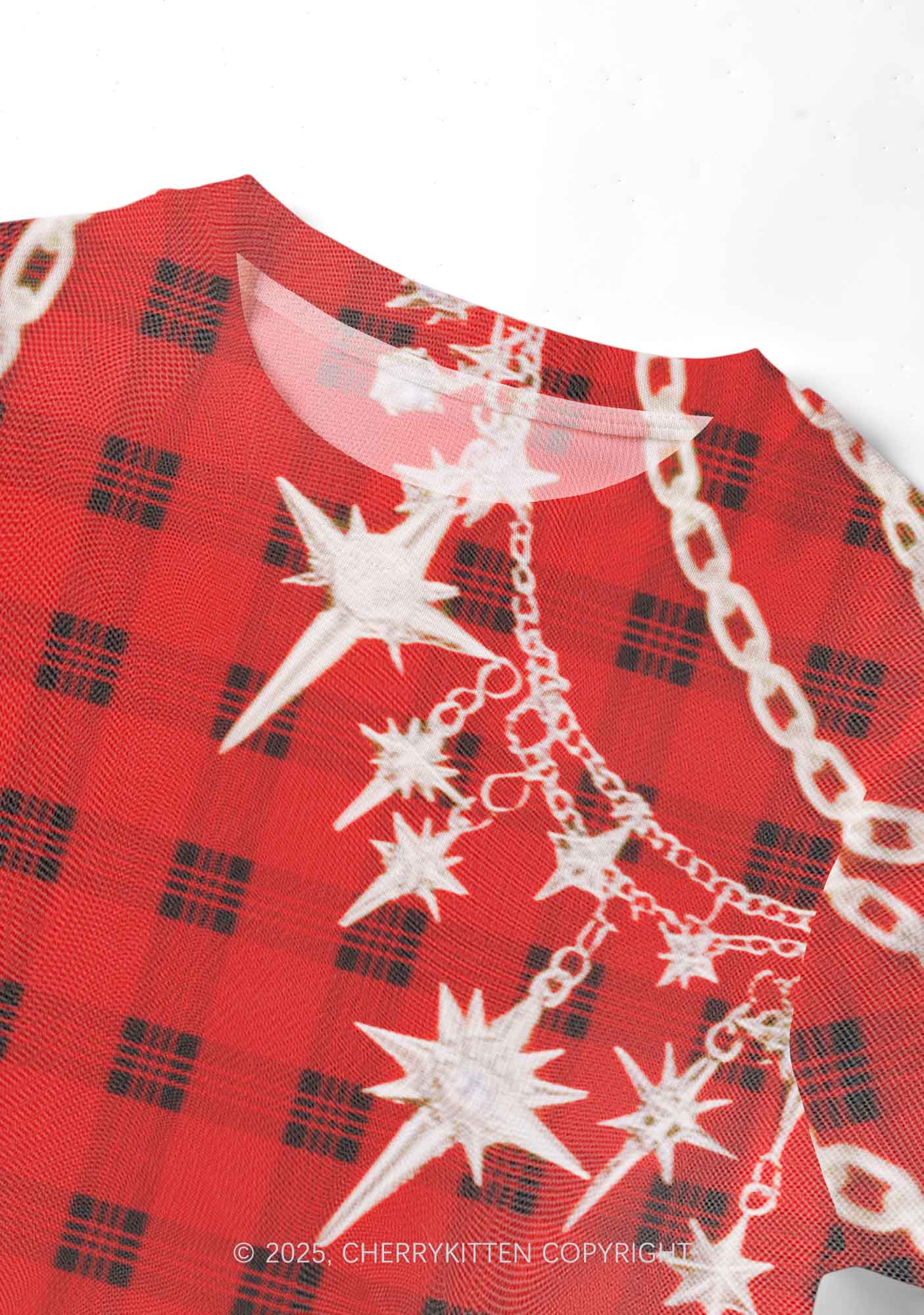 Star Chain Black Pattern Y2K Mesh Crop Top Cherrykitten