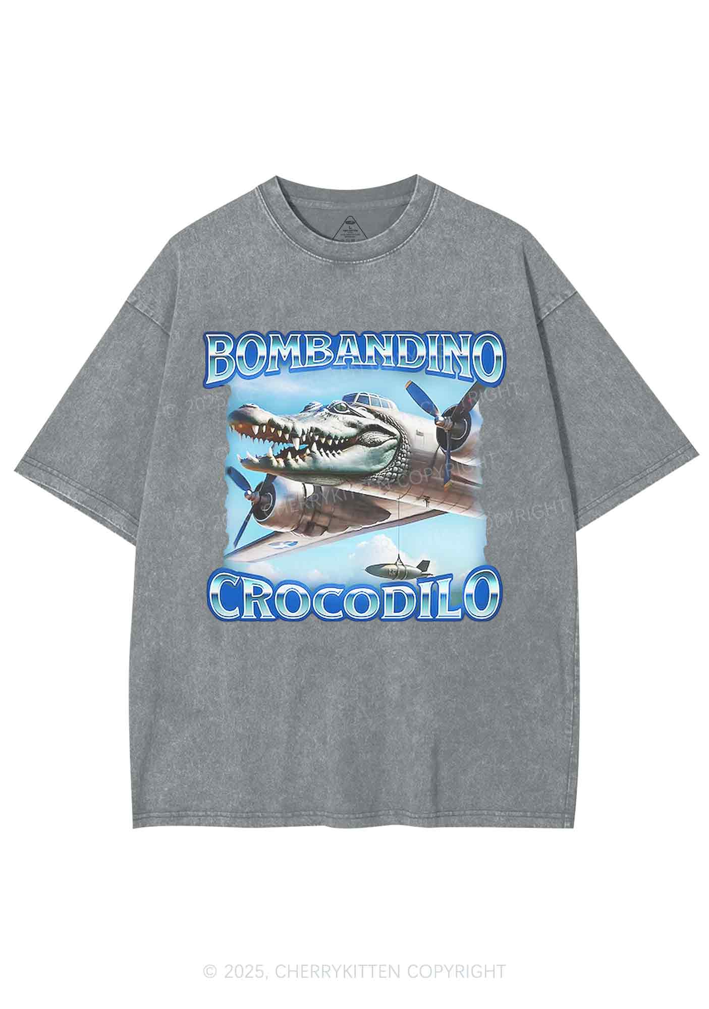 Bombandino Crocodilo Italian Brainrot Shirt Y2K Shirts Washed Tee Cherrykitten