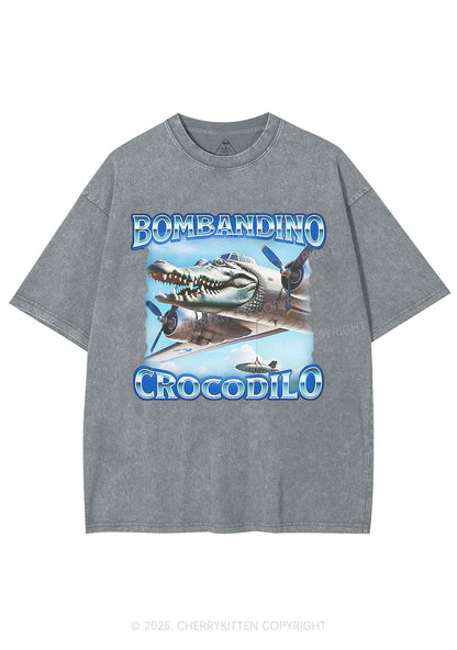 Bombandino Crocodilo Italian Brainrot Shirt Y2K Shirts Washed Tee Cherrykitten