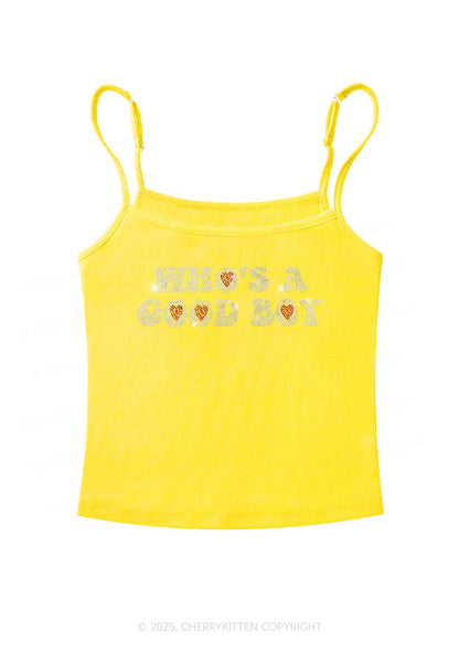Rhinestone Whos A Good Boy Y2K Spaghetti Strap Cami Cherrykitten