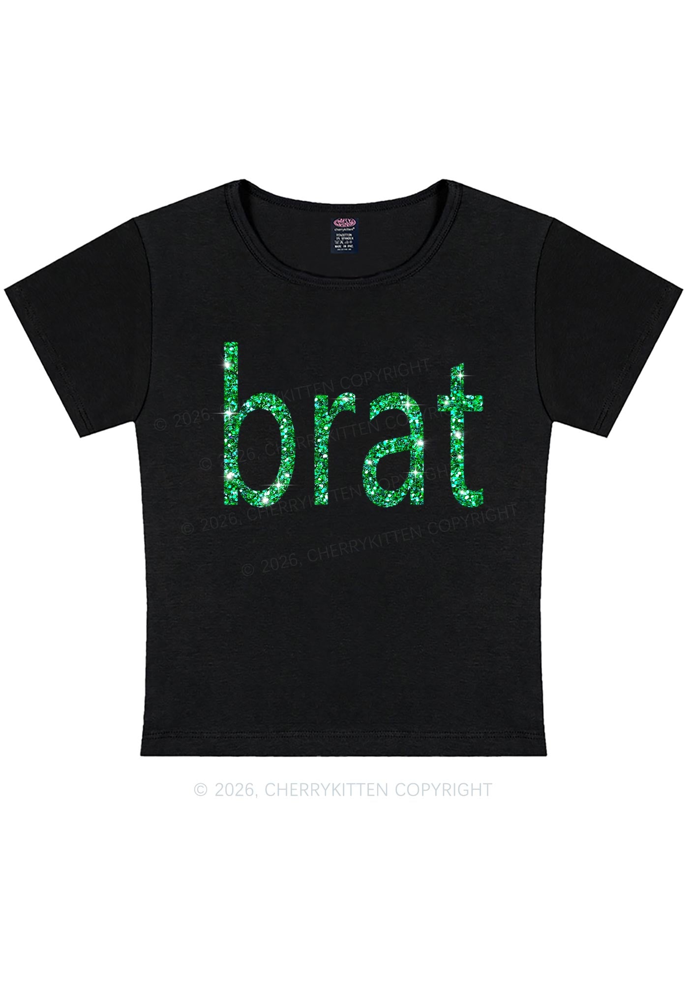 Glitter Green Brat Y2K Baby Tee Cherrykitten
