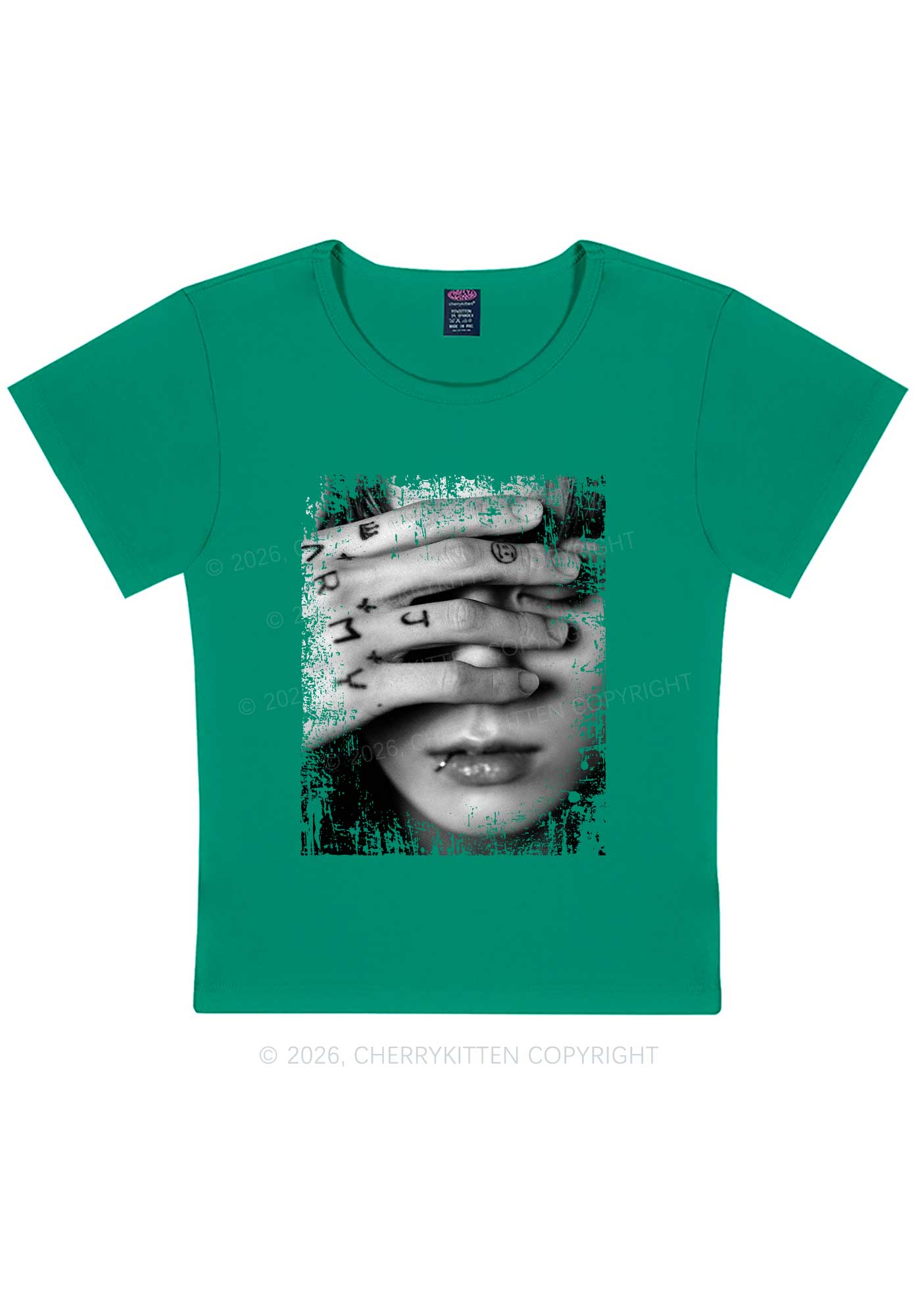 Tattoo Hand Portrait Kpop Y2K Baby Tee Cherrykitten