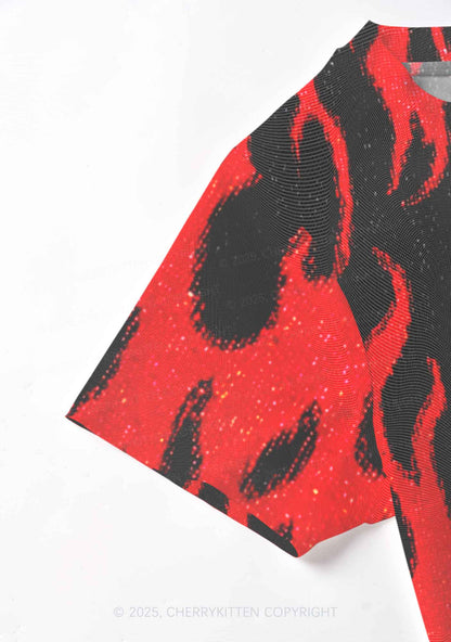 Glitter Flame Y2K Mesh Crop Top Cherrykitten