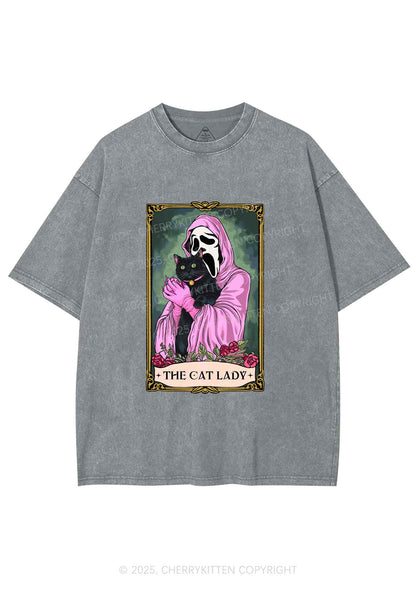 Halloween The Skull Cat Lady Y2K Shirts Washed Tee Cherrykitten