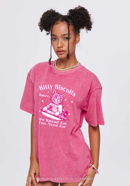 Kitten Biscuits Bakery Valentine's Day Y2K Shirts Washed Tee Cherrykitten