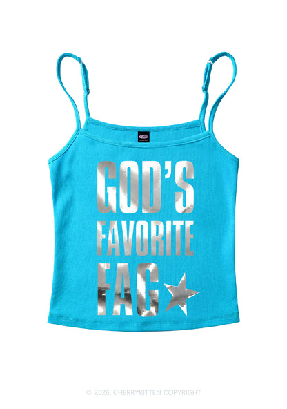 Gods Favorite Fag Pride Silver Foil Printed Y2K Spaghetti Strap Cami Cherrykitten