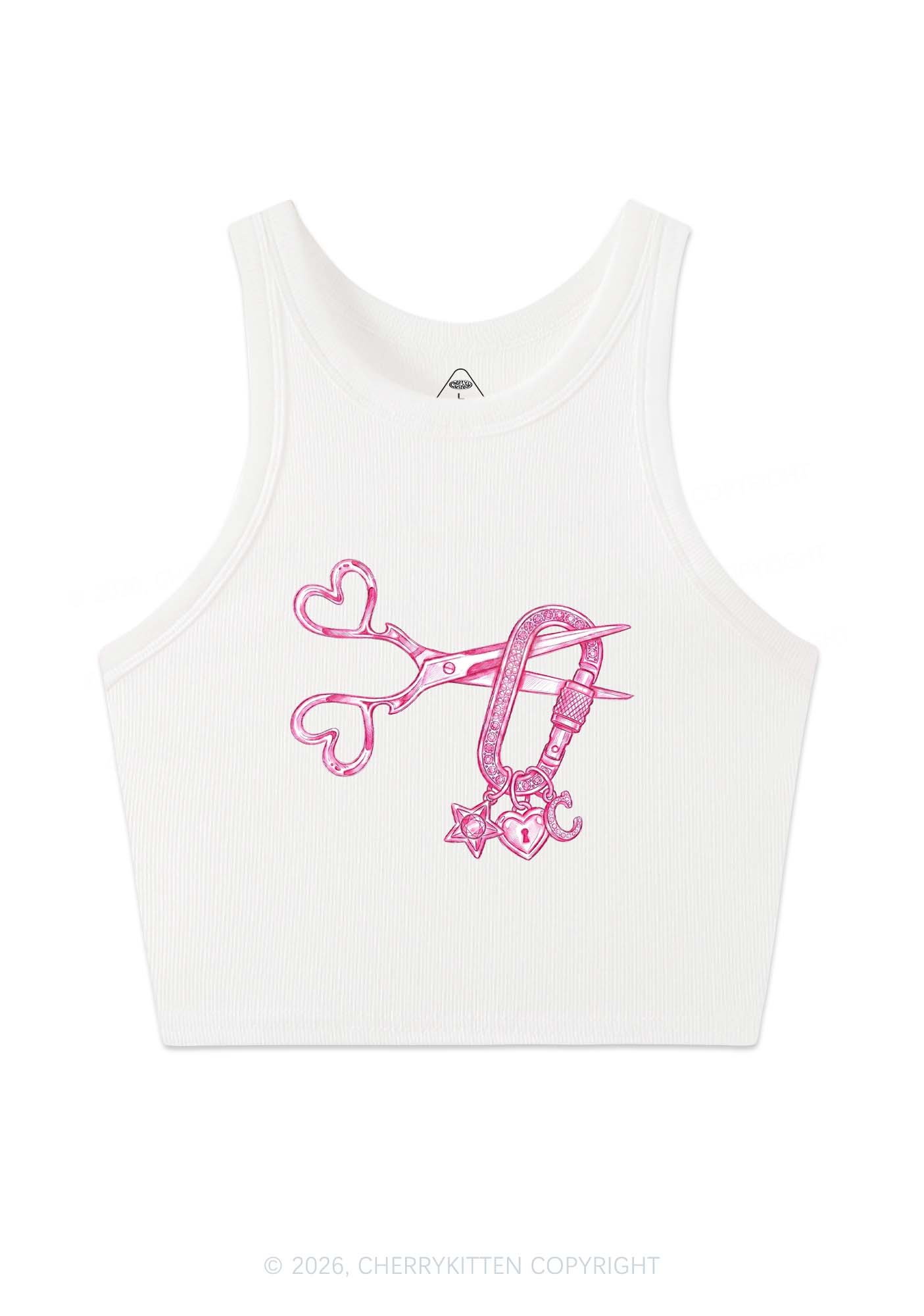 Pink Scissors Lock Charm Pride Y2K Crop Tank Top Cherrykitten