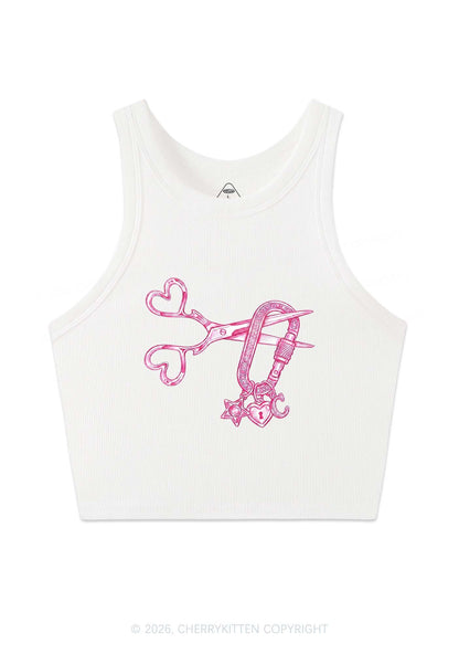 Pink Scissors Lock Charm Pride Y2K Crop Tank Top Cherrykitten