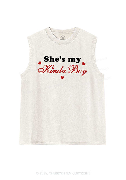 Shes My Kinda Boy Pride Y2K Washed Muscle Tank Cherrykitten