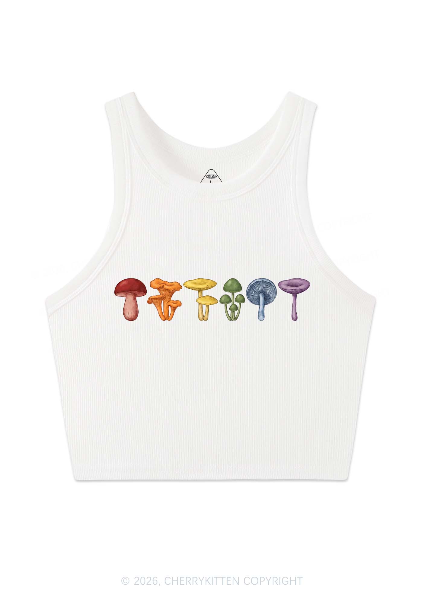 Rainbow Mushroom Pride Y2K Crop Tank Top Cherrykitten