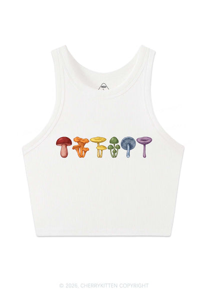 Rainbow Mushroom Pride Y2K Crop Tank Top Cherrykitten