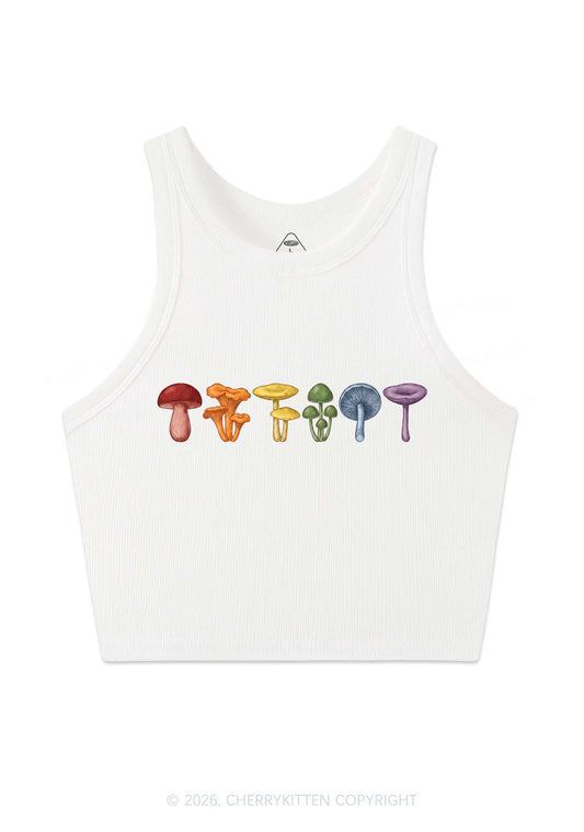 Rainbow Mushroom Pride Y2K Crop Tank Top Cherrykitten