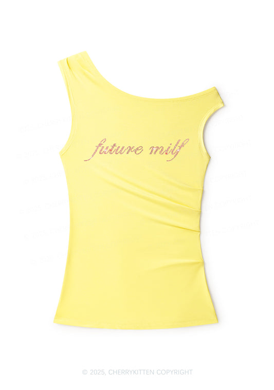 Rhinestone Pink Future Mxxf Y2K Off Shoulder Tank Top Cherrykitten