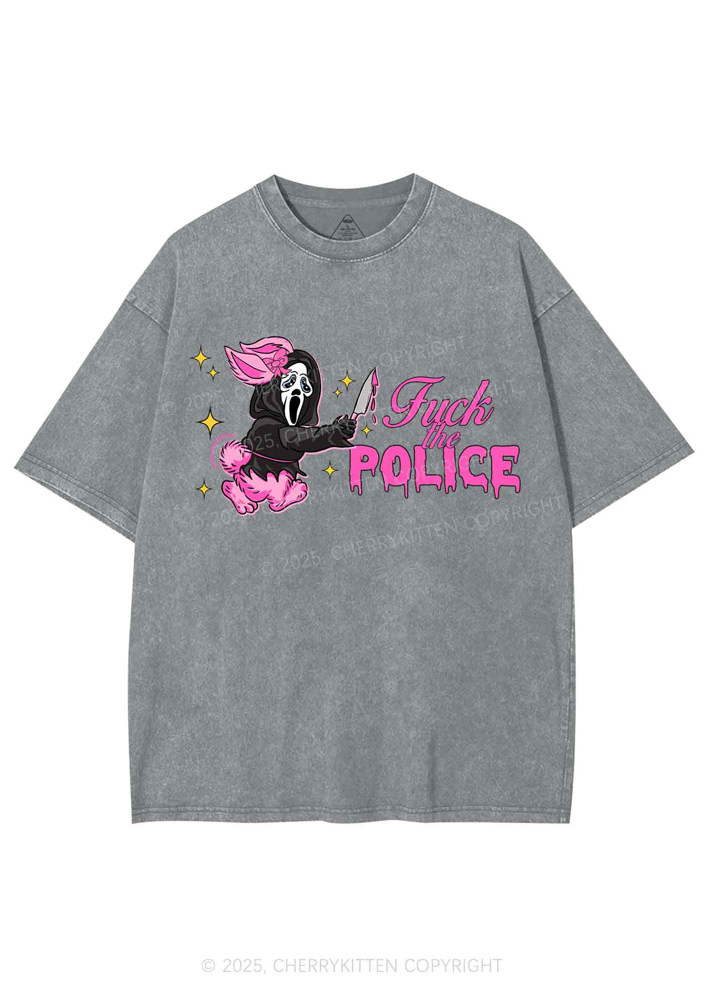 Halloween Fxxk The Police Y2K Shirts Washed Tee Cherrykitten
