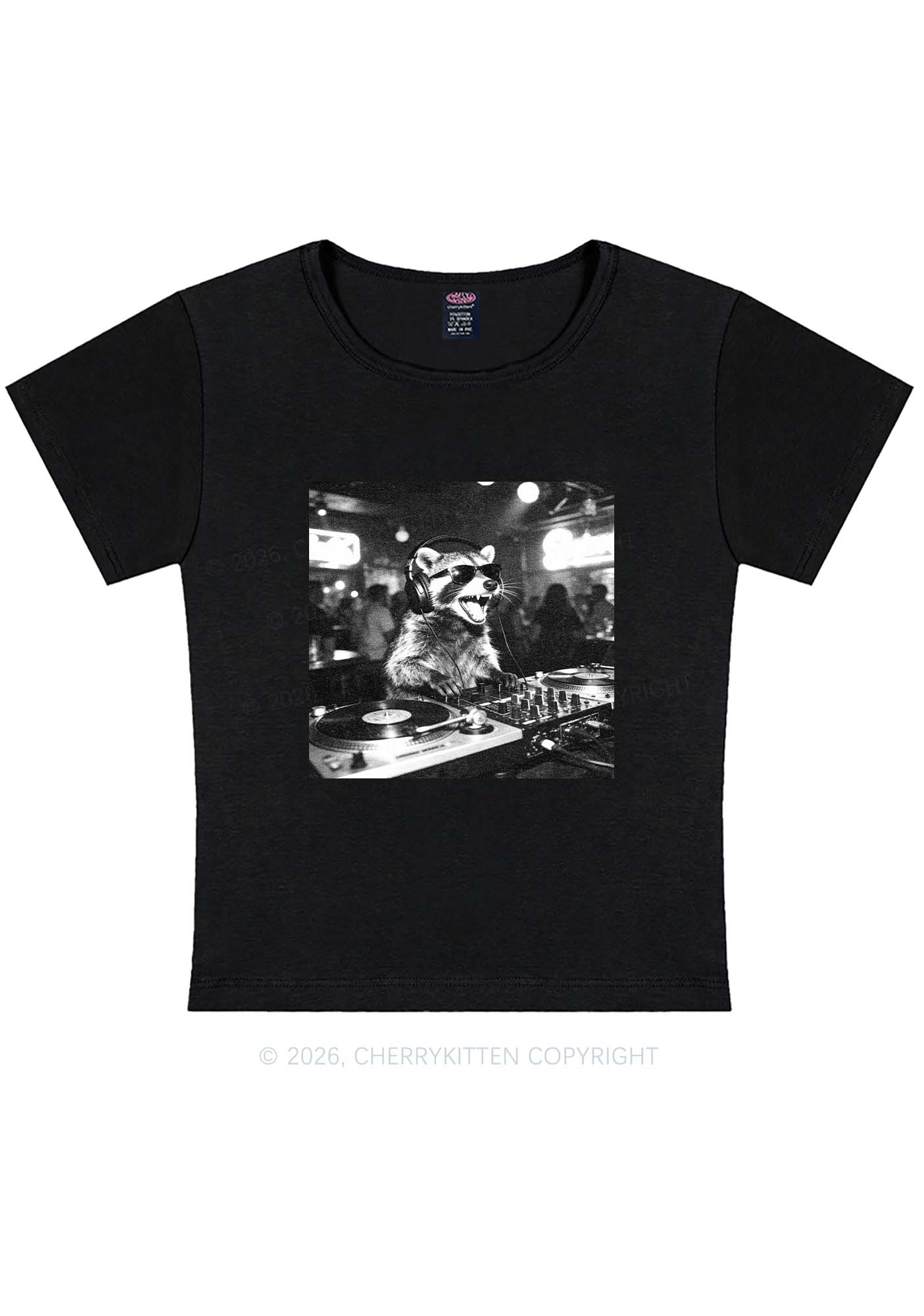 Vintage DJ Raccoon Y2K Baby Tee Cherrykitten